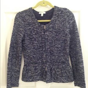 Navy and white knit blazer - pockets and ruffle
